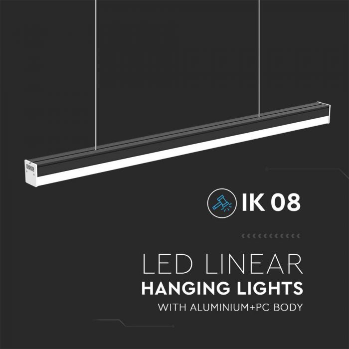 40W(4300Lm) 120 cm LED iekarams lineārais gaismeklis, V-TAC, IP20, melns, neitrāli balta gaisma 4000K