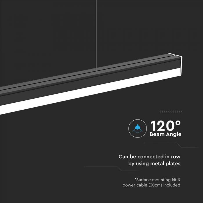 40W(4300Lm) 120 cm LED iekarams lineārais gaismeklis, V-TAC, IP20, melns, neitrāli balta gaisma 4000K