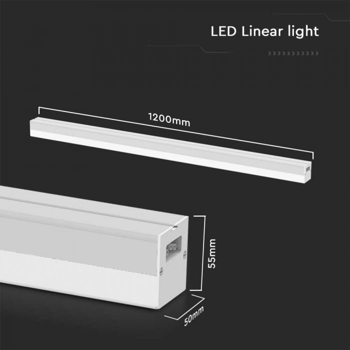 40W(4300Lm) 120 cm LED iekarams lineārais gaismeklis, V-TAC, IP20, auksti balta gaisma 6500K