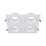 GU10 infälld ram/armatur för 4 glödlampor, kvadratisk form, justerbar ljusriktning, 175X175x31mm, infälld. storlek 165x160mm, vit, V-TAC