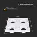 GU10 infälld ram/armatur för 4 glödlampor, kvadratisk form, justerbar ljusriktning, 175X175x31mm, infälld. storlek 165x160mm, vit, V-TAC