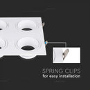 GU10 infälld ram/armatur för 4 glödlampor, kvadratisk form, justerbar ljusriktning, 175X175x31mm, infälld. storlek 165x160mm, vit, V-TAC