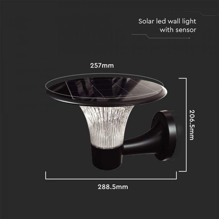 15W(1900Lm) 84 LED solārais gaismeklis, V-TAC, IP65,  3.2V LifePO4 6000mAh Battery, melns, 6000K+4000K