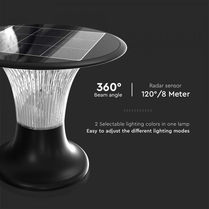 15W(2200Lm) LED solārais gaismeklis, V-TAC, IP65,  3.2V LifePO4 6000mAh Battery,melns,  6000K+4000K