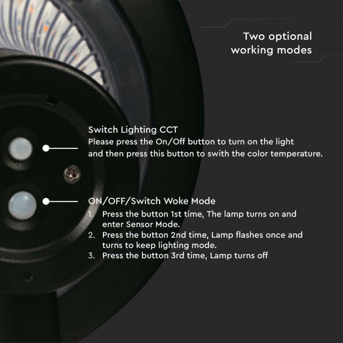 15W(2200Lm) LED solārais gaismeklis, V-TAC, IP65,  3.2V LifePO4 6000mAh Battery,melns,  6000K+4000K