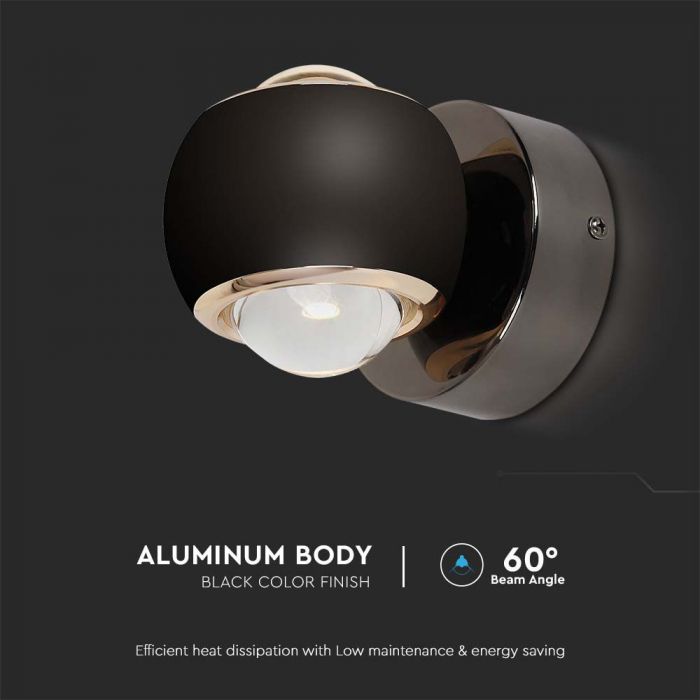 10W(950Lm) LED wall light, IP20, V-TAC, black, warm white light 3000K