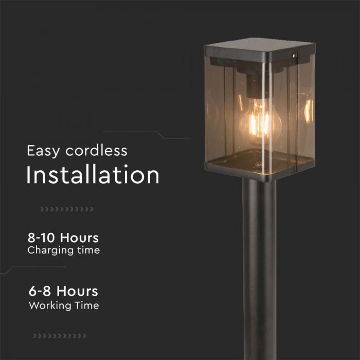 2.5W(150Lm) LED Saules gaismeklis ar E27 spuldzi un mikroviļņu sensoru, IP54, V-TAC, melns, silti balta gaisma 3000K