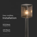 2.5W(150Lm) LED Saules gaismeklis ar E27 spuldzi un mikroviļņu sensoru, IP54, V-TAC, melns, silti balta gaisma 3000K