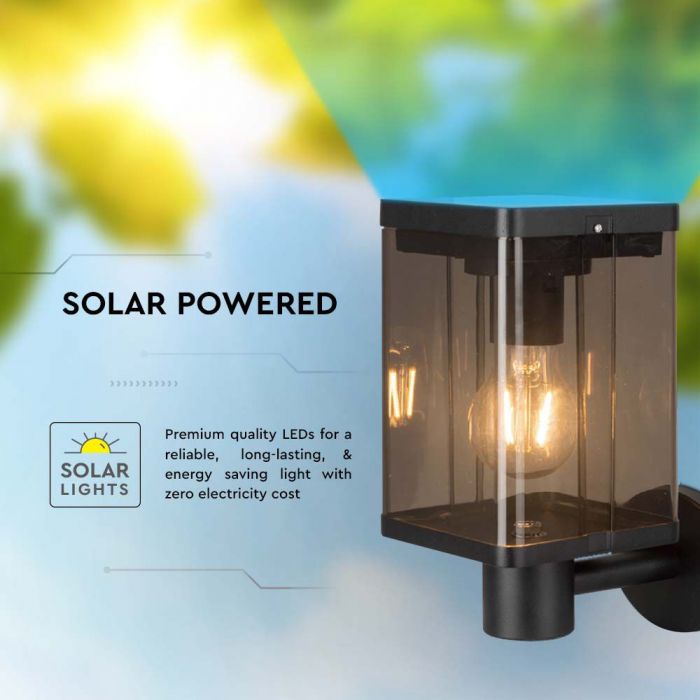 2.5W(150Lm) LED solārais sienas un fasādes gaismeklis ar E27 spuldzi, IP54, silti balta gaisma 3000K