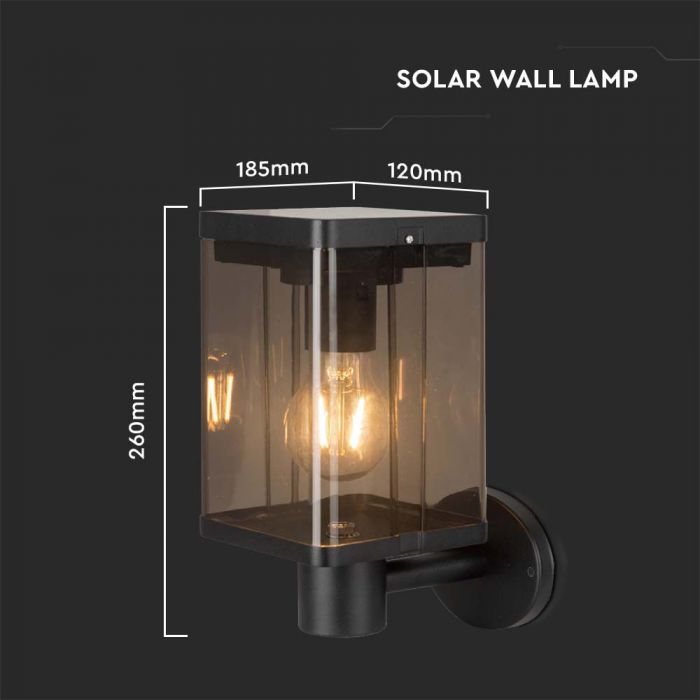 2.5W(150Lm) LED solārais sienas un fasādes gaismeklis ar E27 spuldzi, IP54, silti balta gaisma 3000K