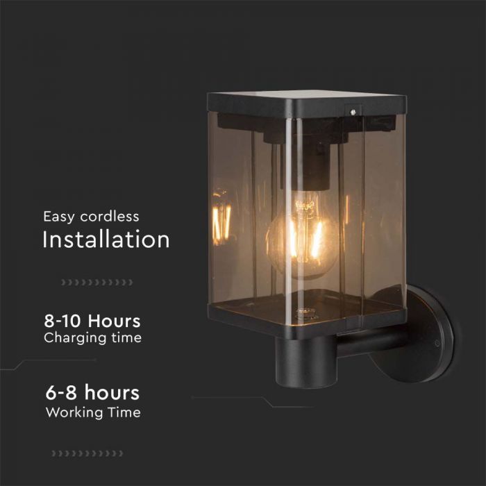 2.5W(150Lm) LED solārais fasādes gaismeklis ar E27 spuldzi, IP54, silti balta gaisma 3000K