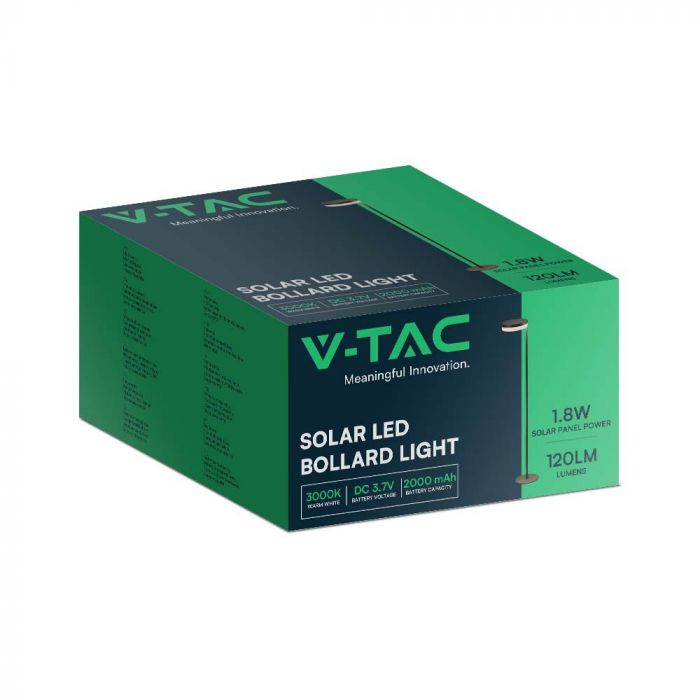 2W(120Lm) LED-solarmatur, IP54, V-TAC, svart, varmvitt ljus 3000K