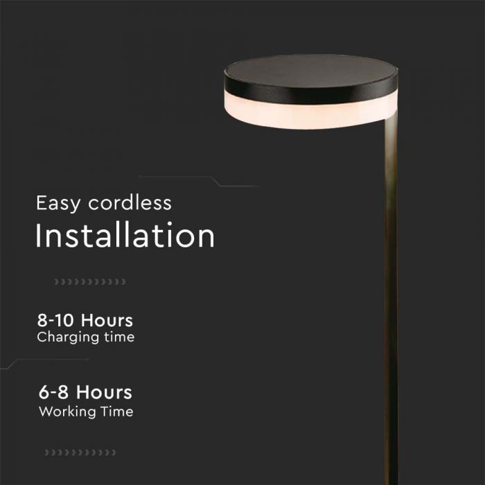 2W(120Lm) LED-solarmatur, IP54, V-TAC, svart, varmvitt ljus 3000K