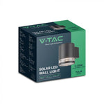 0.55W(70Lm) LED solārais fasādes gaismeklis, IP44, V-TAC, melns,  121x90x112.5mm, silti balta gaisma 3000K