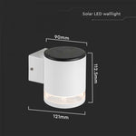 0.55W(70Lm) LED solārais fasādes gaismeklis, IP54, V-TAC, balts, 121x90x112.5mm, silti balta gaisma 3000K
