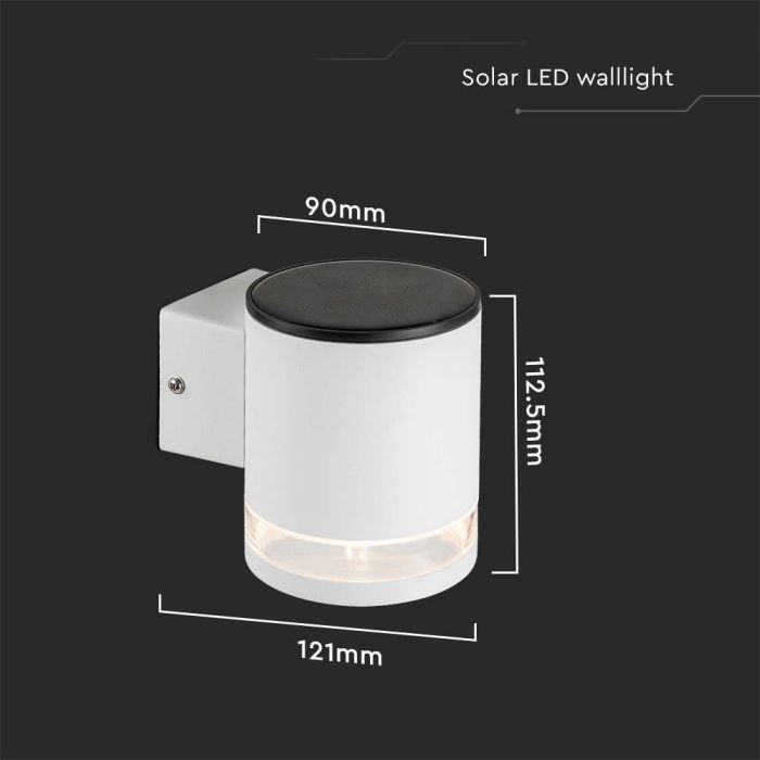 0.55W(70Lm) LED päikesepaneeliga esilatern, IP54, V-TAC, valge, 121x90x112.5mm, soe valge valgus 3000K