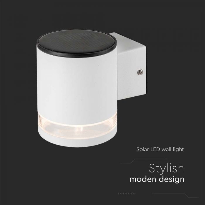 0.55W(70Lm) LED solārais fasādes gaismeklis, IP54, V-TAC, balts, 121x90x112.5mm, silti balta gaisma 3000K