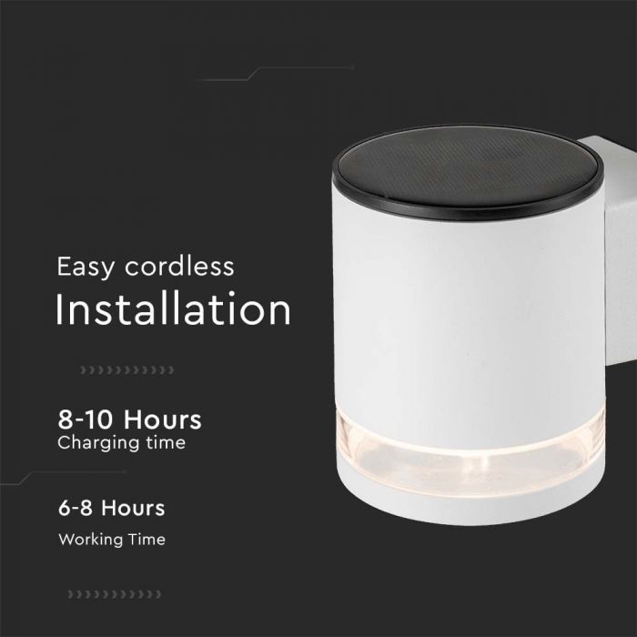 0.55W(70Lm) LED solar front luminaire, IP54, V-TAC, white, 121x90x112.5mm, warm white light 3000K