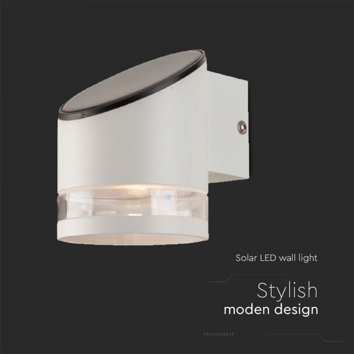 0.55W(70Lm) LED solārais fasādes gaismeklis ar mikroviļņu sensoru, IP44, V-TAC, balts,  121x90x112.5mm, silti balta gaisma 3000K