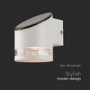 0.55W(70Lm) LED solārais fasādes gaismeklis ar mikroviļņu sensoru, IP44, V-TAC, balts,  121x90x112.5mm, silti balta gaisma 3000K