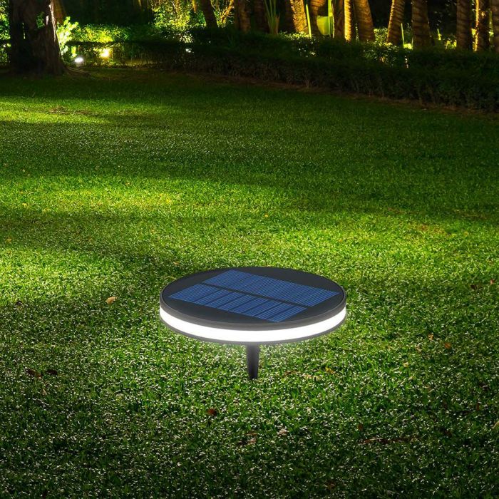 1.8W LED solar garden light, IP54, V-TAC, black, round, 155x41x200mm, warm white light 3000K