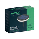 1.8W LED solar garden light, IP54, V-TAC, black, round, 155x41x200mm, warm white light 3000K