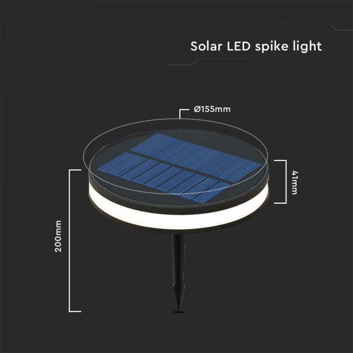 1.8W LED solar garden light, IP54, V-TAC, black, round, 155x41x200mm, warm white light 3000K