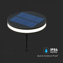 1.8W LED solar garden light, IP54, V-TAC, black, round, 155x41x200mm, warm white light 3000K