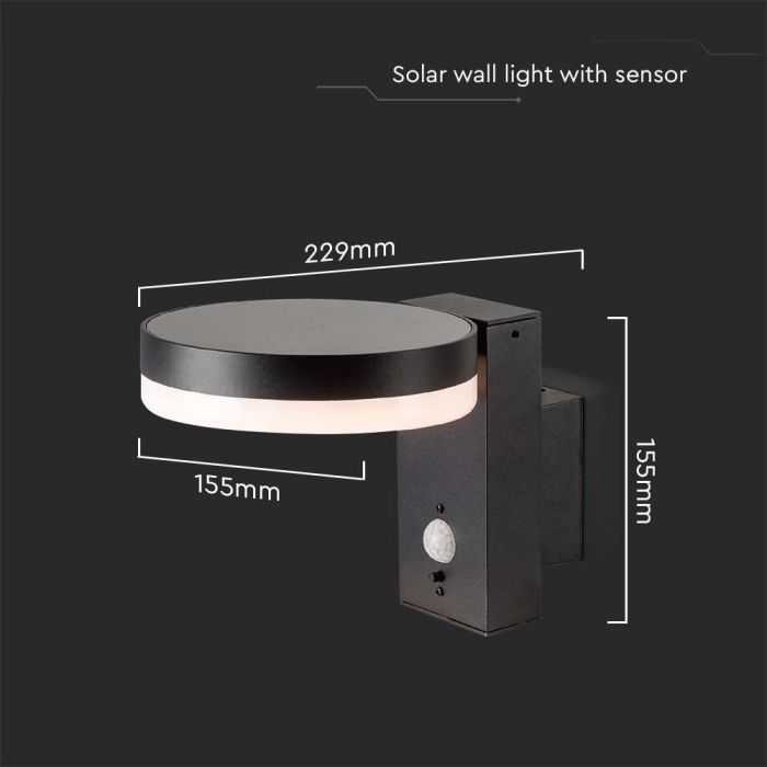 5.5W(220Lm) LED solārais sienas un fasādes gaismeklis ar PIR sensoru, IP54, silti balta gaisma 3000K