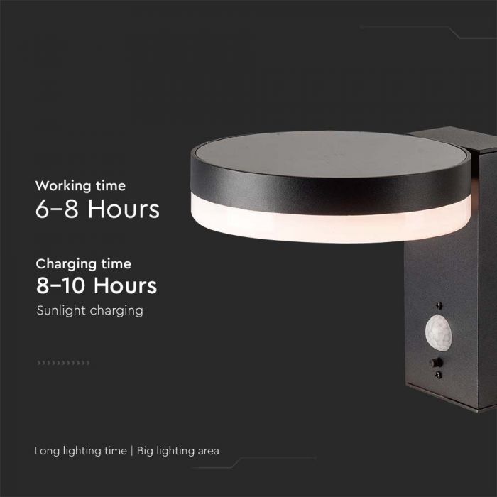 5.5W(220Lm) LED solārais sienas un fasādes gaismeklis ar PIR sensoru, IP54, silti balta gaisma 3000K