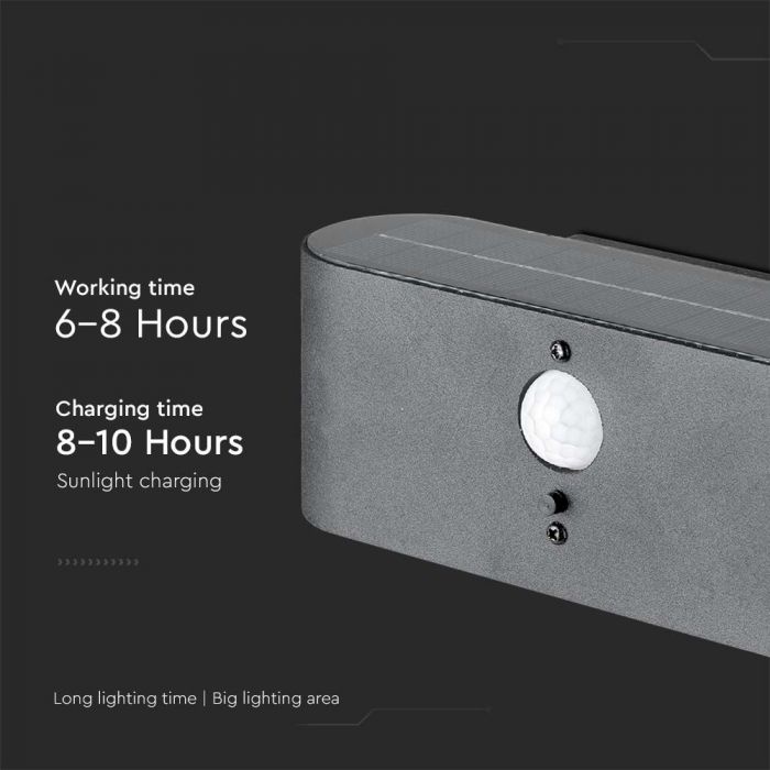 2.5W(100Lm) LED solārais sienas un fasādes gaismeklis ar PIR sensoru, IP54, silti balta gaisma 3000K