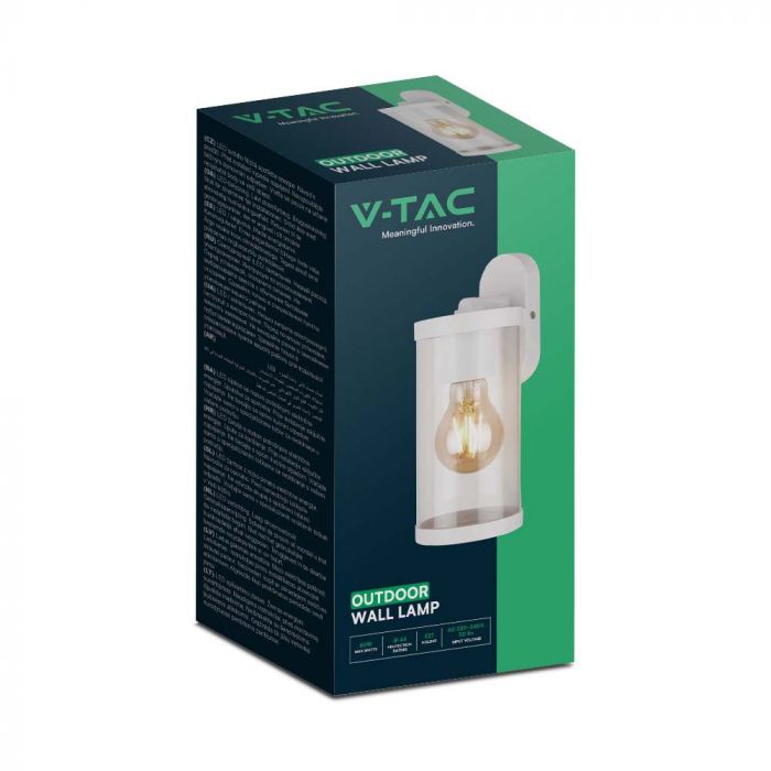 V-TAC Fasādes lampas karkass ar 1xE27 LED spuldzi (spuldze nav iekļauta), balts, IP44