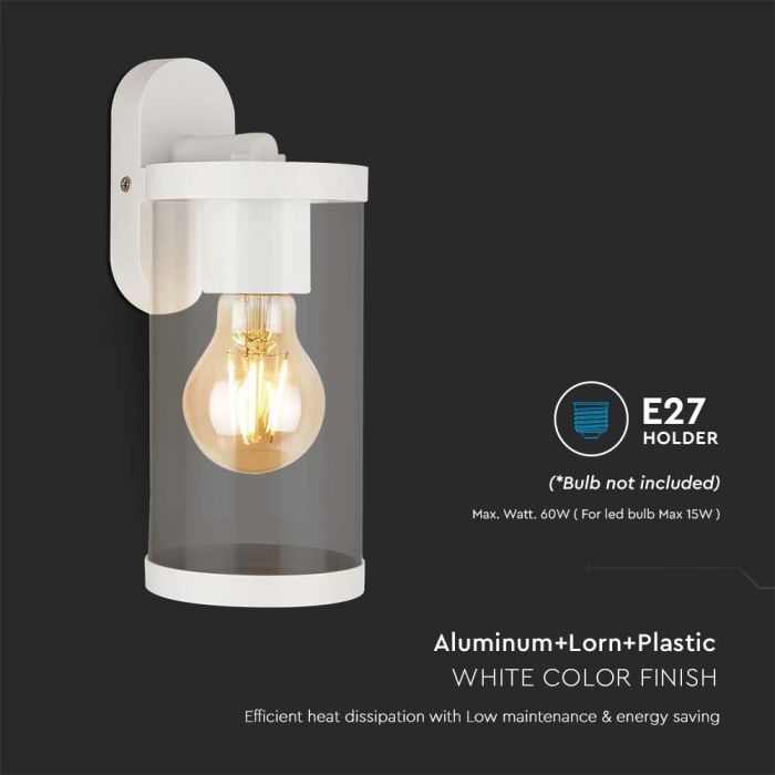 Facade lamp frame for 1xE27 bulb (not included), IP44, white, compatible with sensor, V-TAC