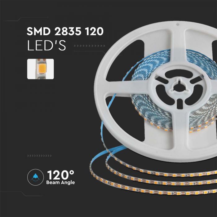 Price for 1m_8W(800Lm/m) 24V 120 LED SMD tape, V-TAC, IP20 waterproof, cold white light 6500K