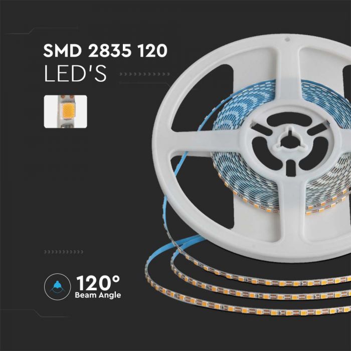 Pris för 1m_8W 800Lm/m 24V 120 LED SMD band, 3mm, V-TAC, IP20 vattentät, varmvitt ljus 3000K