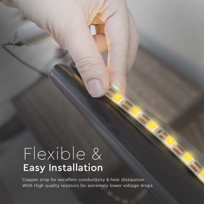 Pris för 1m_8W 800Lm/m 24V 120 LED SMD band, 3mm, V-TAC, IP20 vattentät, varmvitt ljus 3000K