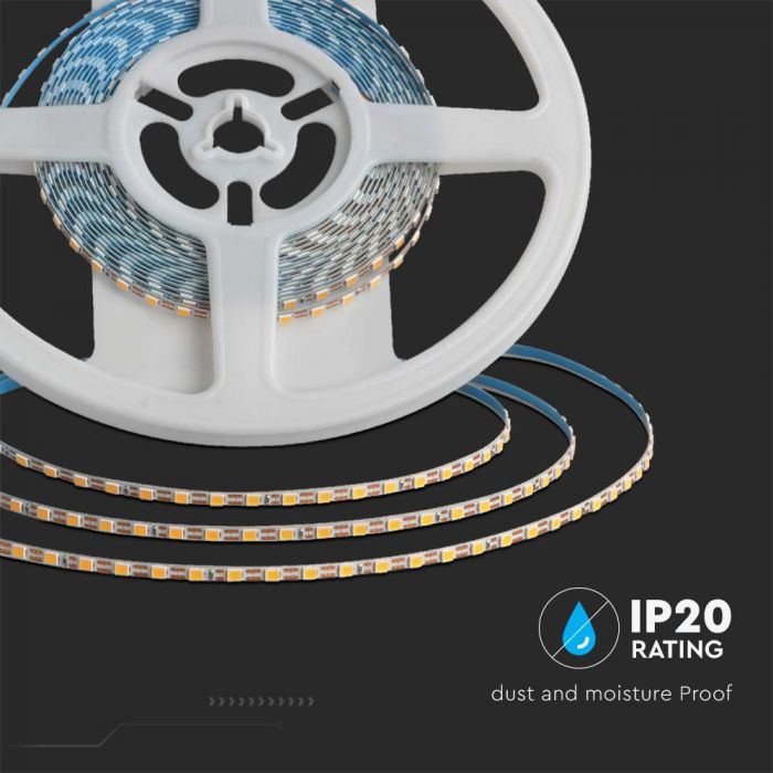 Cena par 1m_8W(800Lm/m)  24V 120 LED SMD lente,3mm, V-TAC, IP20 ūdensnedroša, auksti balta gaisma 6500K