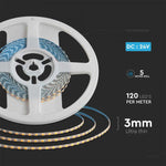 Cena par 1m_8W 800Lm/m  24V 120 LED SMD lente 3mm, V-TAC, IP20 ūdensnedroša, neitrāli  balta gaisma 4000K