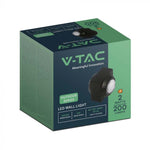 2W(200Lm) COB LED Fasādes gaismeklis, V-TAC, IP54, melns, silti balta gaisma 3000K