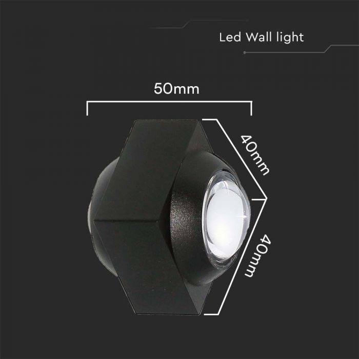 2W(200Lm) COB LED Fasādes gaismeklis, V-TAC, IP54, melns, silti balta gaisma 3000K