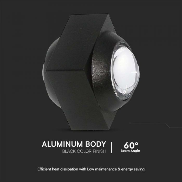 2W(200Lm) COB LED Fasādes gaismeklis, V-TAC, IP54, melns, silti balta gaisma 3000K