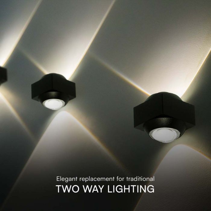 2W(200Lm) COB LED Fasādes gaismeklis, V-TAC, IP54, melns, silti balta gaisma 3000K