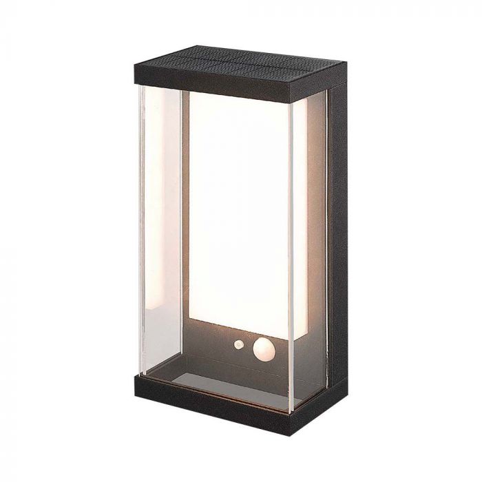 1W(95Lm) LED Solar Facade Luminaire with PIR sensor, V-TAC, IP65, black, warm white light 3000K