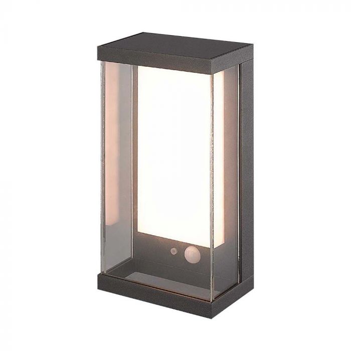 1W(95Lm) LED solārais Fasādes gaismeklis ar PIR sensoru, V-TAC, IP65, tumši pelēks, silti balta gaisma 3000K