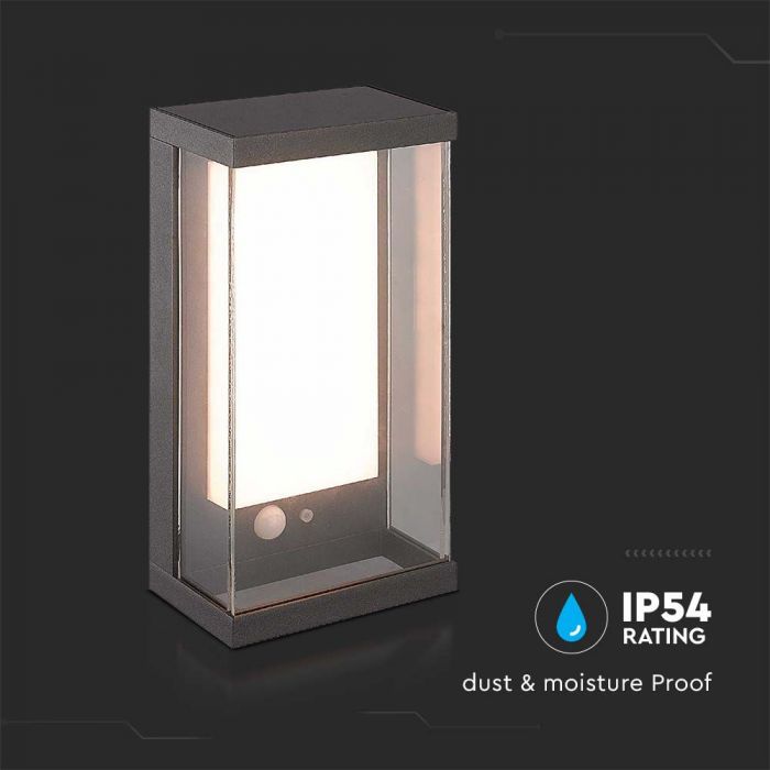 Фасадный светодиодный светильник 1W(95Lm) с датчиком PIR, V-TAC, IP65, темно-серый, теплый белый свет 3000K