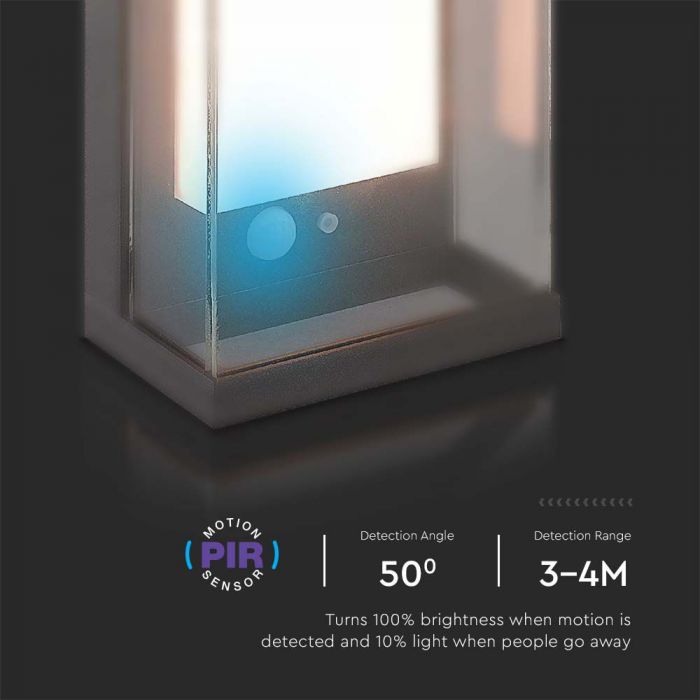 Фасадный светодиодный светильник 1W(95Lm) с датчиком PIR, V-TAC, IP65, темно-серый, теплый белый свет 3000K