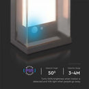 Фасадный светодиодный светильник 1W(95Lm) с датчиком PIR, V-TAC, IP65, темно-серый, теплый белый свет 3000K