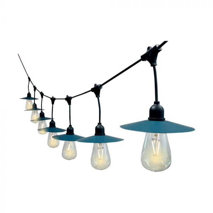 V-TAC LED Solar String Light, IP44, 15gb 50Lm лампочек Filament ST64 теплый белый 3000K, 3.7V, 2400mAh литиевый аккумулятор, 1.75W панель, длина 1560mm