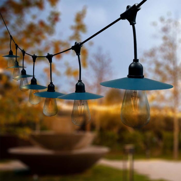 V-TAC LED Solar String Light, IP44, 15gb 50Lm лампочек Filament ST64 теплый белый 3000K, 3.7V, 2400mAh литиевый аккумулятор, 1.75W панель, длина 1560mm