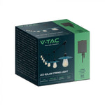 V-TAC LED Solar String Light, IP44, 15gb 50Lm лампочек Filament ST64 теплый белый 3000K, 3.7V, 2400mAh литиевый аккумулятор, 1.75W панель, длина 1560mm